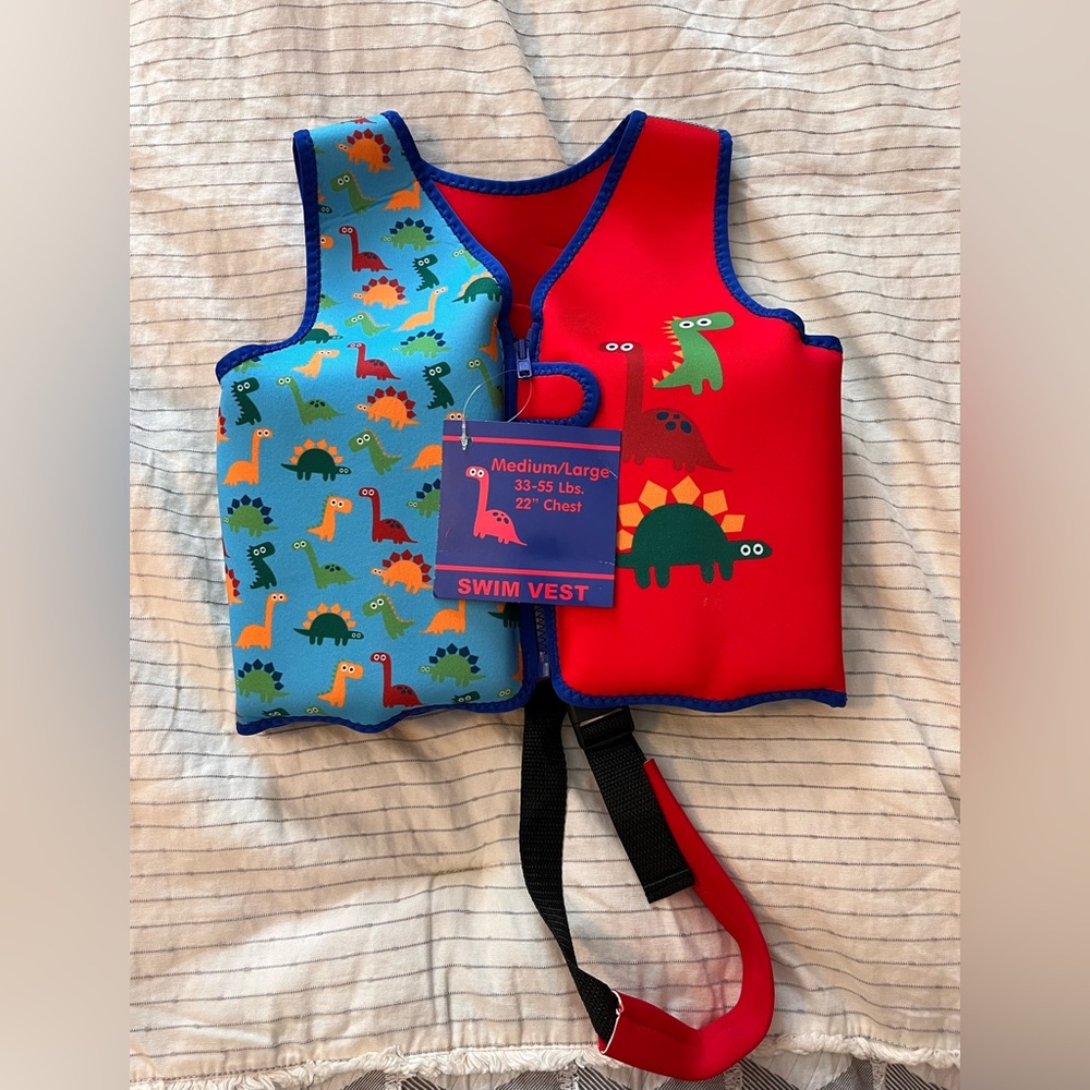 Kids Dinosaur Swim Vest - Red and Blue